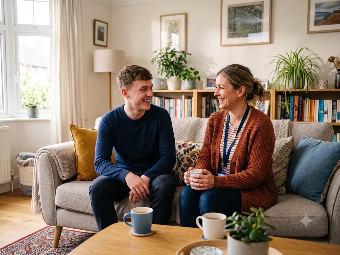 A carer and a young person in conversation