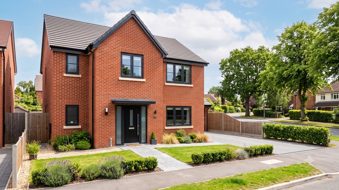 A new-build family home with a landscaped front garden